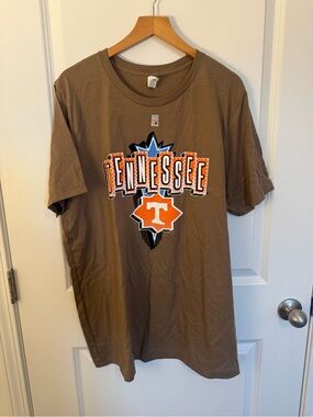 Bella Canvas Brown Graphic Tee with Blue and Orange Design